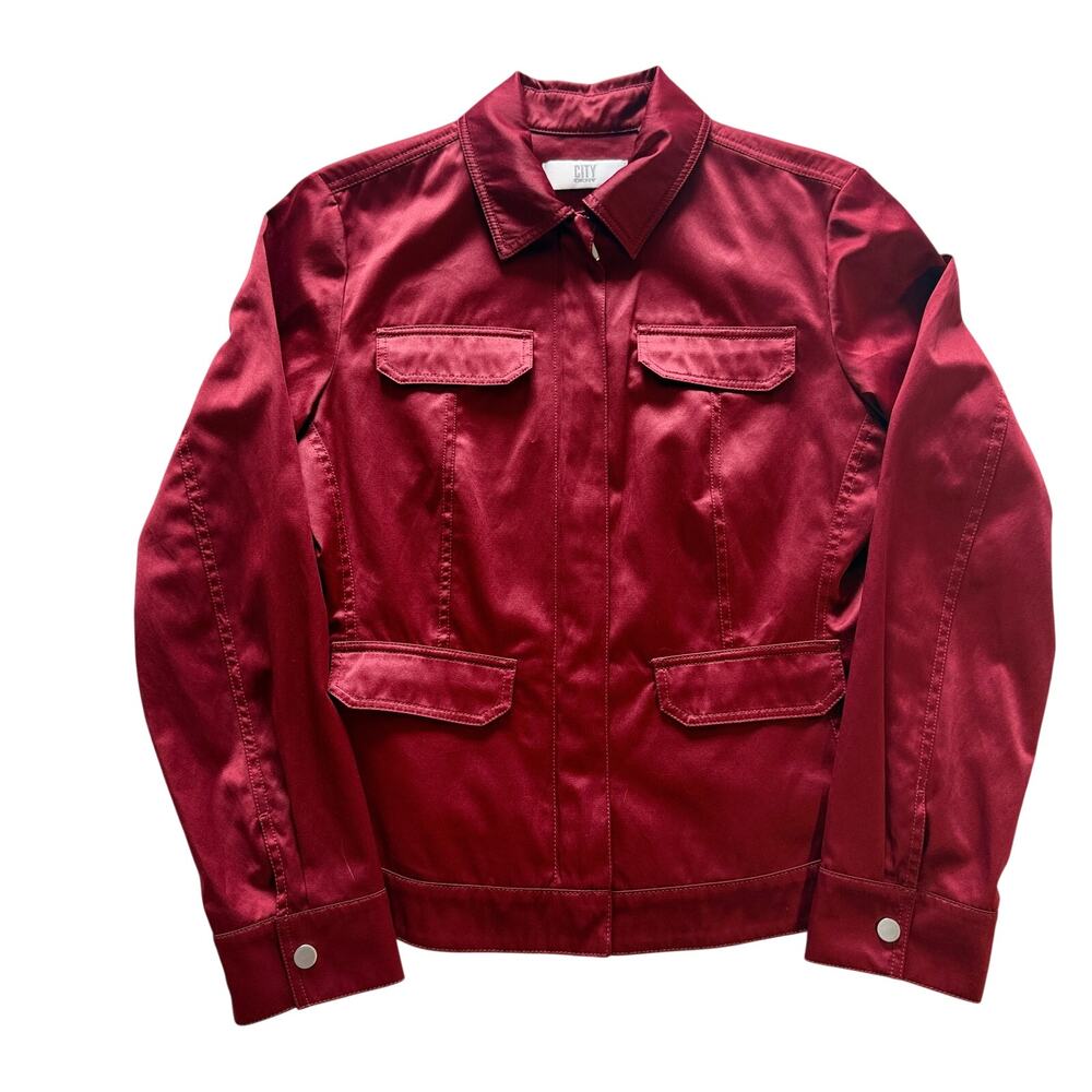 Vintage City DKNY Jacket Women Sz 14 Red Utility Full Zip Lightweight HONGKONG